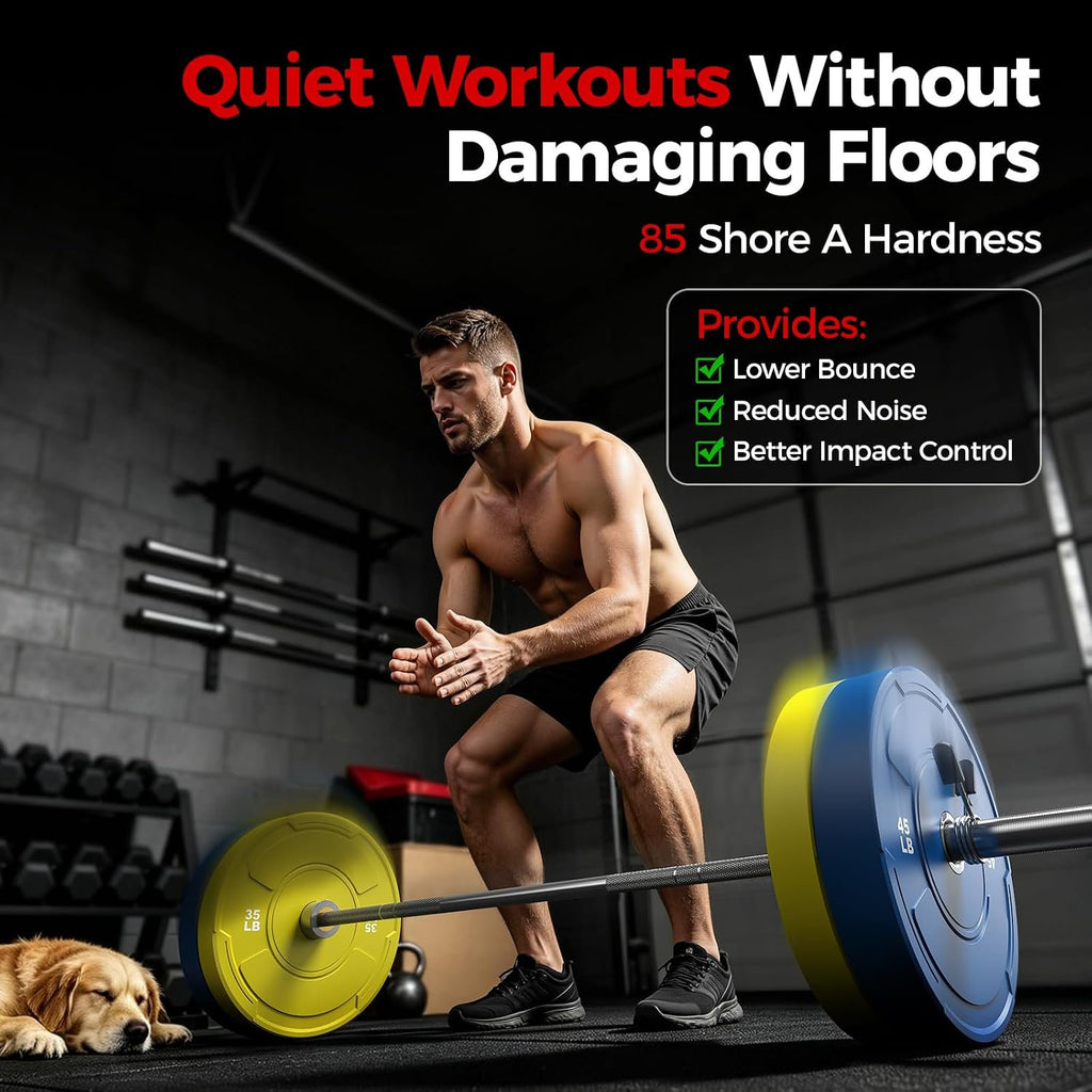 2-Inch Olympic Bumper Plates Set, 2pcs-25lb Colored Virgin Rubber Weight Barbell Plates for Strength Training, Home Gym Weightlifting