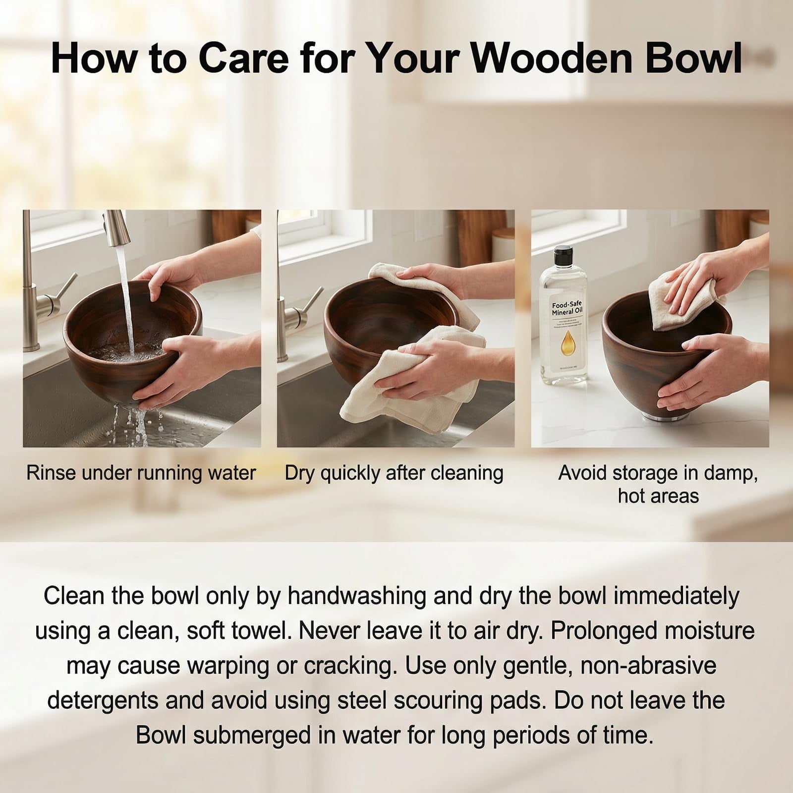 TOCOKEID 5 Qt Premium Natural Acacia Wood Mixer Bowl Attachment for KitchenAid 4.5-5 Qt Tilt-Head Stand Mixers