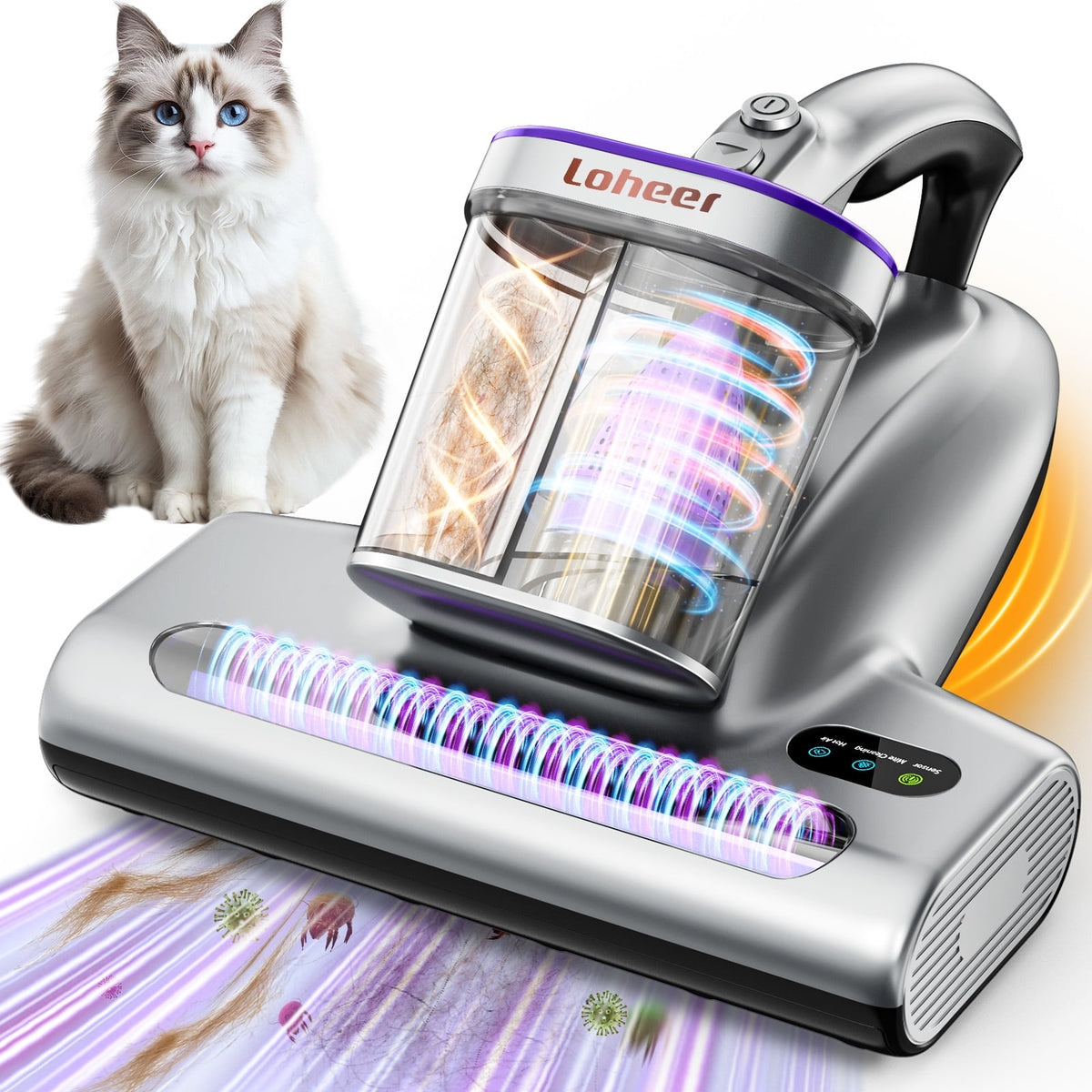 Loheer Mattress Vacuum Cleaner, 15kPa Bed Vacuum Cleaner with 253.7nm UV-C Light, 500W Powerful Handheld Vacuums for Bed, Crib, Pet Hairs, Sofa, Couch, Carpets